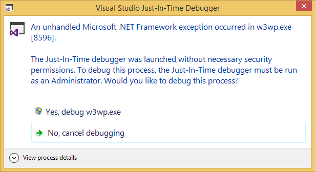 JIT debugger: w3wp background exception